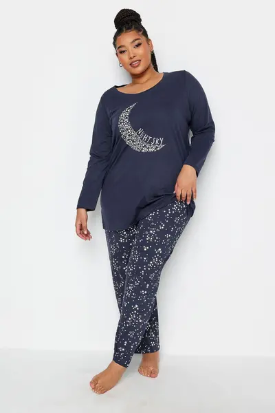 Yours Printed Pyjama Set Dark Navy