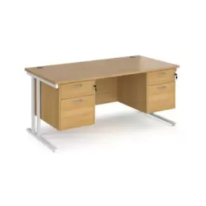 Office Desk Rectangular Desk 1600mm With Double Pedestal Oak Top With White Frame 800mm Depth Maestro 25 MC16P22WHO