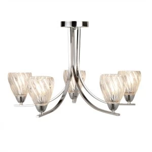 5 Light Multi Arm Ceiling Semi Flush Light Chrome, E14