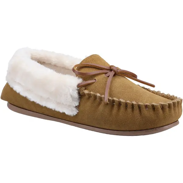 Cotswold Womens Sopworth Fur Lined Moccasin Loafer Slippers - UK 5