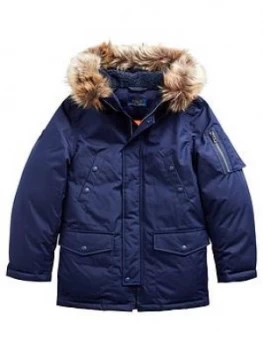 Ralph Lauren Boys Faux Fur Hood Parka - Navy