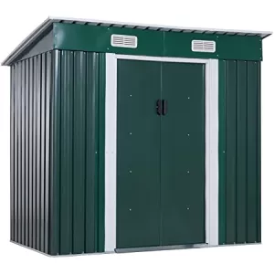 Outsunny Pend Garden Storage Shed w/ Foundation Double Door Ventilation Window Sloped Roof Outdoor Equipment Tool Storage 213 x 130 x 173 cm