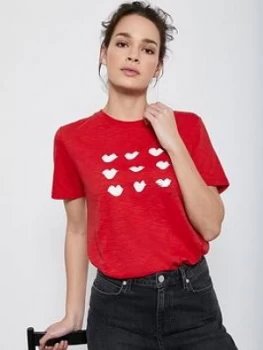 Mint Velvet Lips T-Shirt - Red, Size S, Women