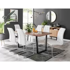 Furniture Box Kylo Brown Wood Effect Dining Table and 6 White Murano Chairs