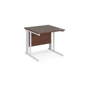 Office Desk 800mm Rectangular Desk With Cable Managed Leg Walnut Tops With White Frames 800mm Depth Maestro 25