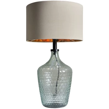 Lustre Green Glass Table Lamp With Fabric Lampshade - Beige & Gold - No Bulb