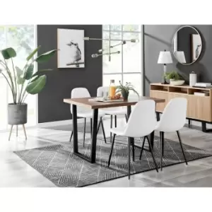 Kylo Brown Wood Effect Dining Table & 4 White Corona Faux Leather Dining Chairs with Black Legs Diamond Stitch - White