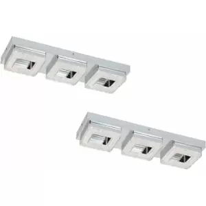 Loops - 2 pack Wall Flush Ceiling Light Chrome Shade Chrome Clear Crystal LED 3x4W