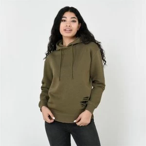 Firetrap Distressed Hoodie Ladies - Khaki