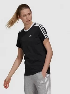 Adidas Essentials 3 Stripes Boyfriend Tee, Black/White, Size 2Xs, Women