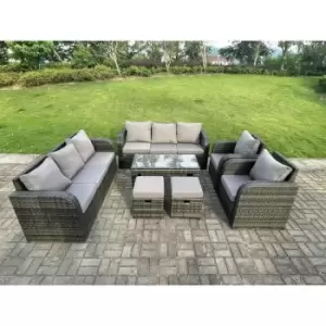 Fimous 8 Seater Outdoor Dark Grey PE Rattan Lounge Complete Sofa Set with2 Stools