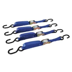 Silverline Cam Buckle Tie Down Strap S-Hook 2m x 25mm 4pk - 2m x 25mm Rated 250kg Capacity 500kg