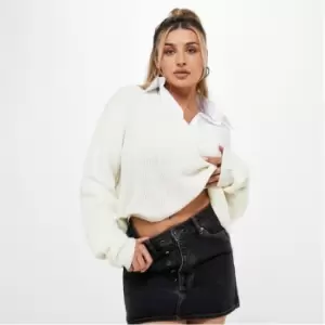 Missguided Plus Size V Neck Crop Jumper - Cream