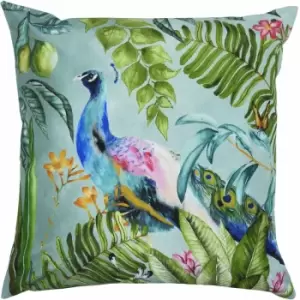 Evans Lichfield Peacock Botanical Outdoor Cushion Cover, Multi, 43 x 43 Cm