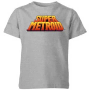 Nintendo Super Metroid Retro Logo Colour Kid's T-Shirt - Grey - 3-4 Years