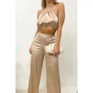 I Saw It First Champagne Petite High Waisted Wide Leg Trousers - Nude