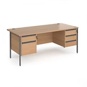 Dams International Straight Desk with Beech Coloured MFC Top and Graphite H-Frame Legs and Two & Three Lockable Drawer Pedestals Contract 25 1800 x 80