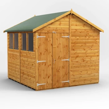 8x8 Power Apex Double Doors Garden Shed - Brown