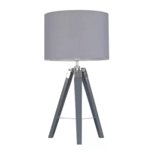 Clipper Grey Wood and Chrome Table Lamp with Grey Shade