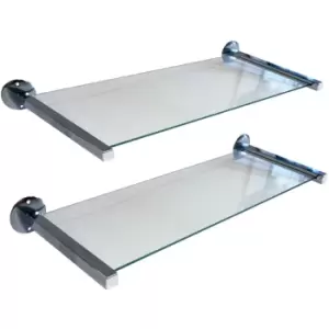 Miro - Set of Two Glass Wall Storage / Display Shelves - Silver - Silver