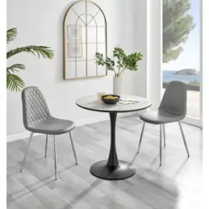 Furniturebox UK - Furniturebox Elina White Marble Effect Modern 80cm Round Dining Table & 2 Grey Corona Faux Leather Dining Chairs with Silver Legs