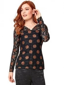 Joe Browns Sparkle Lace Top, Black, Size 8, Women