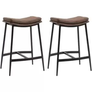 HOMCOM Breakfast Bar Stools Set of 2 Upholstered Barstools w/ Curved Seat Brown - Brown