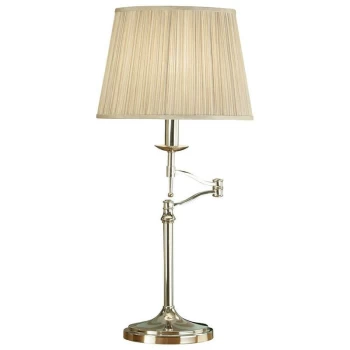 Interiors Stanford Nickel - 1 Light Swing Arm Table Lamp Polished Nickel Plate with Beige Shade, E27