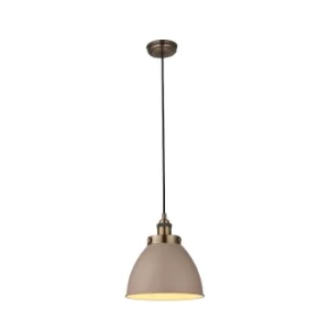 Franklin 1 Light Dome Pendant Satin Taupe, Antique Brass Plate, E27