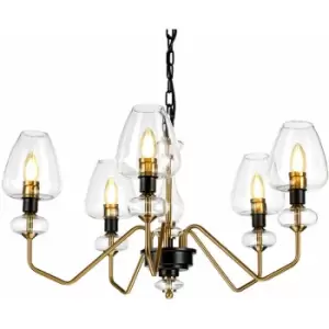 Loops - 5 Bulb Chandelier Aged Brass Finish Plated And Charcoal Black Paint LED E14 40W