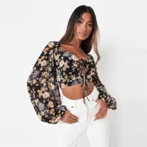 Missguided Chiffon Floral Milmaid Crop Top - Black