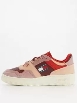 Tommy Jeans Leather Basket Trainer - Red, Size 36, Women