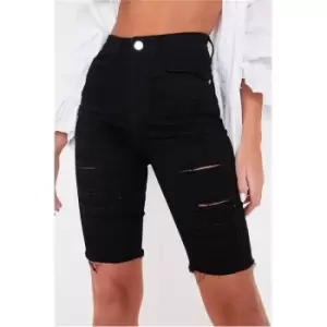 I Saw It First Black Distressed Denim Cycling Shorts - Black