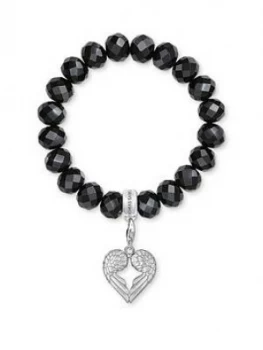 Thomas Sabo Charm Club Black Obsidian Stone Bracelet And Angel Wings Heart Charm