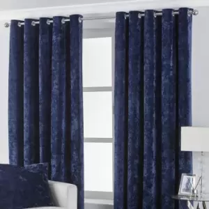 Paoletti Verona Crushed Velvet Ringtop Eyelet Curtains (pair) Polyester Navy (229X137Cm)