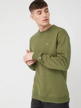 Tommy Jeans Classics Crew Sweatshirt - Uniform Olive, Uniform Olive, Size XL, Men