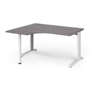TR10 left hand ergonomic desk 1400mm - white frame and grey oak top