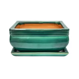 Ivyline Set of 2 Square Bonsai Planter Teal