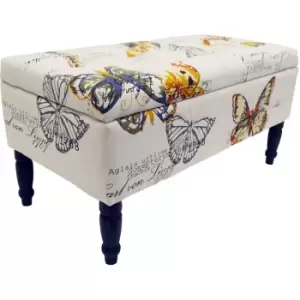 Butterfly - Storage Ottoman Stool / Blanket Box / Padded Trunk - Black / Cream / Multi - Black / Cream / Multi