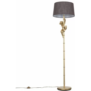 Hanging Monkey Floor Lamp in Gold with Doretta Shade - Dark Grey - No Bulb