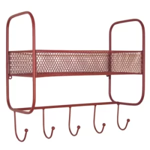 Geko Mesh Wall Shelf With 5 Hooks Red