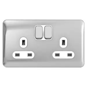 Schneider Electric Lisse Screwless Deco - Switched Double Power Socket, Double Pole, 13A, GGBL3020DWPC, Polished Chrome with White Insert