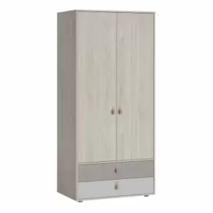 Denim 2 Door 2 Drawer Wardrobe In Light Walnut Grey Fabric Effect And Cashmere