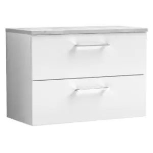 Nuie Arno Gloss White 800mm Wall Hung 2 Drawer Vanity Unit with Bellato Grey Laminate Worktop - ARN126LBG - Gloss White