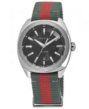 Gucci GG2570 41 Black Dial Green/Red Nylon Strap Mens Watch YA142305 YA142305