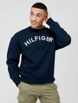 Tommy Hilfiger Arched Crew Neck Sweatshirt - Black , Navy, Size L, Men