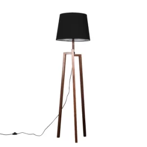 Augustus Dark Wood Tripod Floor Lamp with XL Black Aspen Shade