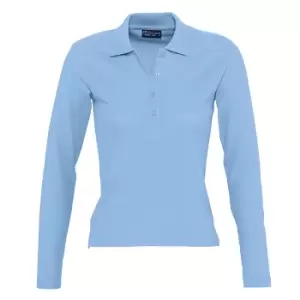 SOLS Womens/Ladies Podium Long Sleeve Pique Cotton Polo Shirt (L) (Sky Blue)