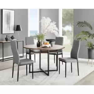 Furniturebox Adley Brown Wood 120cm Storage Dining Table & 4 Grey Milan Black Leg Faux Leather Chairs