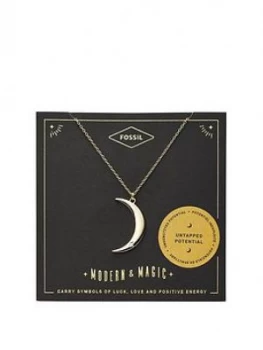 Fossil Gold Tone Crescent Moon Pendant Necklace